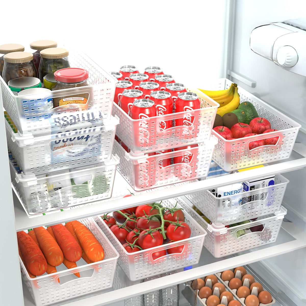 Simple Houseware Stackable Plastic Woven Basket Organizer, 6 Pack, 14.5" x 8.5" x 3.5", Clear