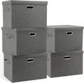 Large 17" 36 Quart Collapsible Stackable Storage Bins with Lids, 5 Packs Gray Foldable Fabric