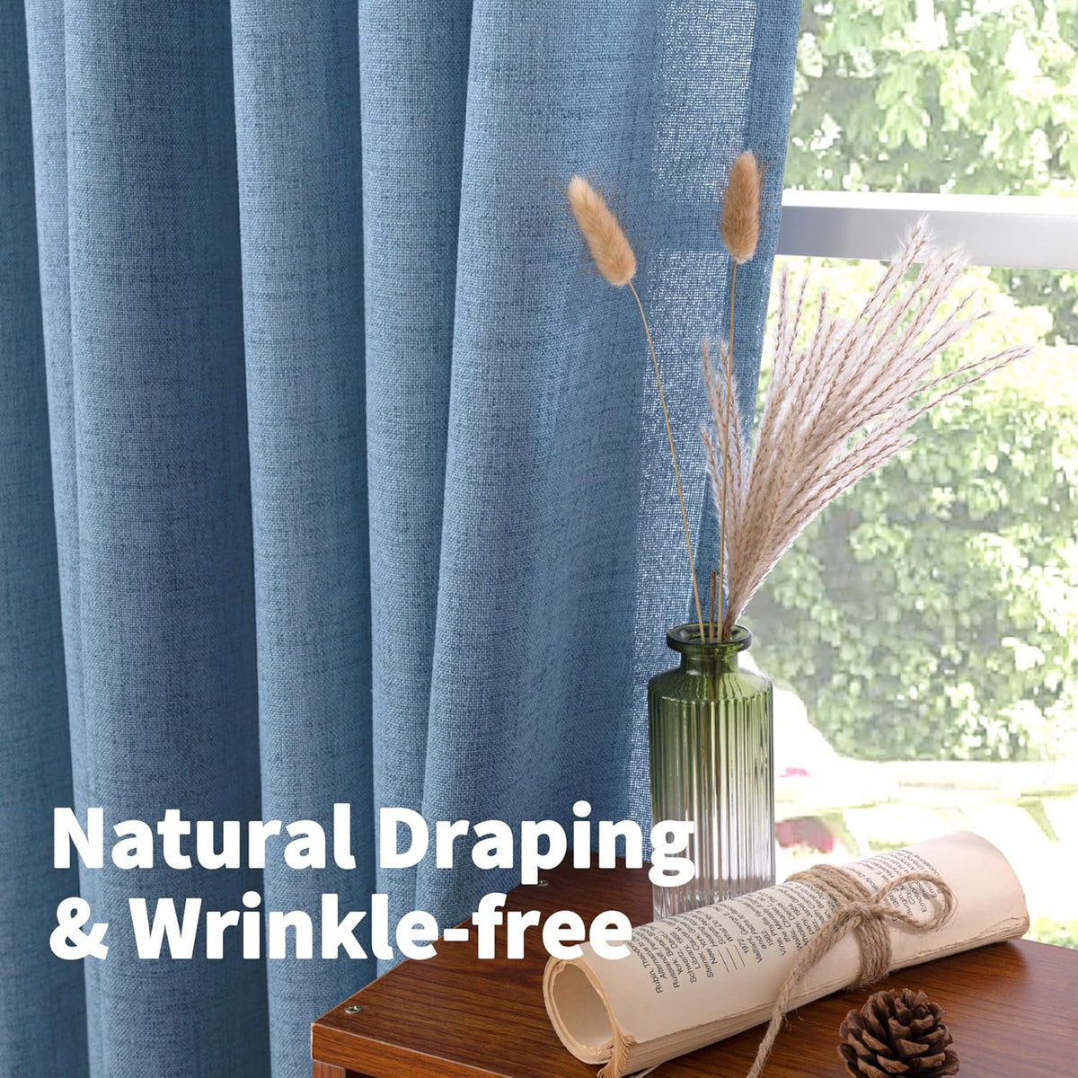 YoungsTex Denim Blue Linen Curtains 36 Inches Long for Bathroom Window, Small Drapes Light