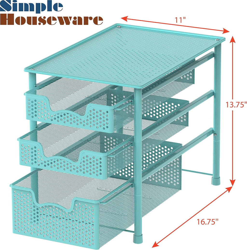Simple Houseware Stackable 3 Tier Sliding Basket Organizer Drawer, Turquoise