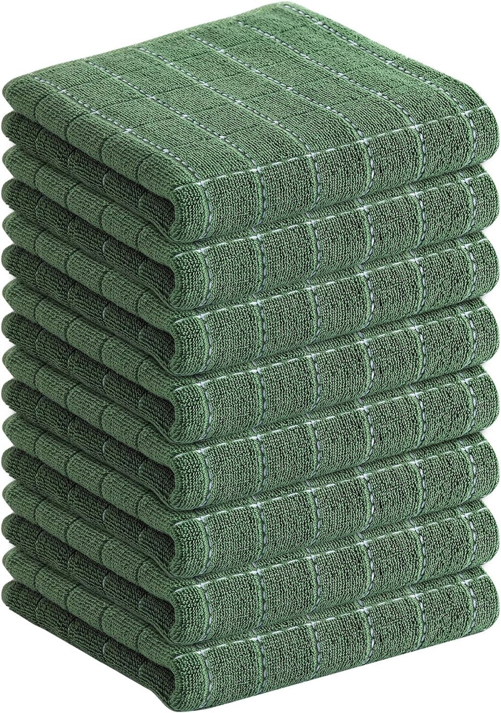 Homaxy 100% Cotton Terry Kitchen Towels(Grass Green, 13 x 28 inches), Checkered Designed, Soft and