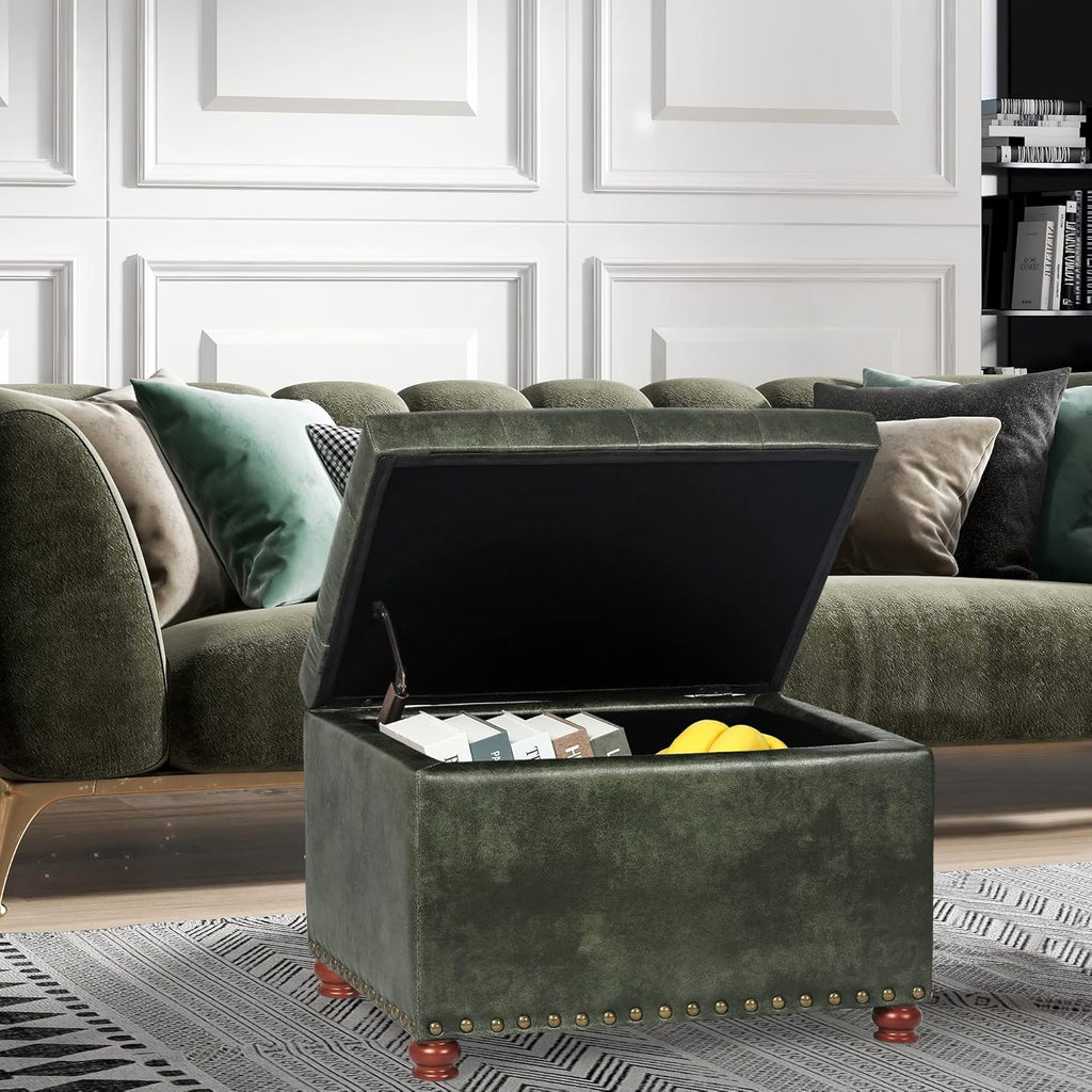 Joveco Storage Ottoman Rectangular Tufted Upholstered Ottomans with Rivet, Footrest Footstool Seat