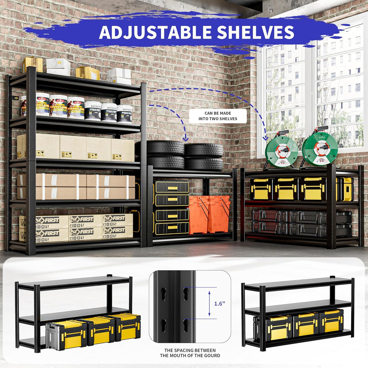 Garage Shelving,87"X48"X24"Inches,Heavy Duty Sturdy Steel Thickened Metal Shelves for