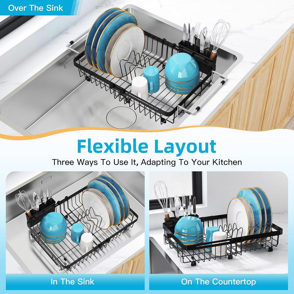 romision Expandable Dish Drying Rack Over The Sink Small Metal Stainless Steel Plate Holder for