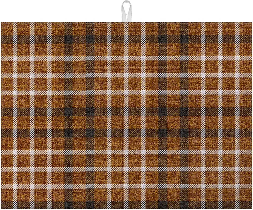 Brown Plaid Dish Drying Mat for Kitchen Counter Microfiber Absorbent Dish Kitchen Drying Mat