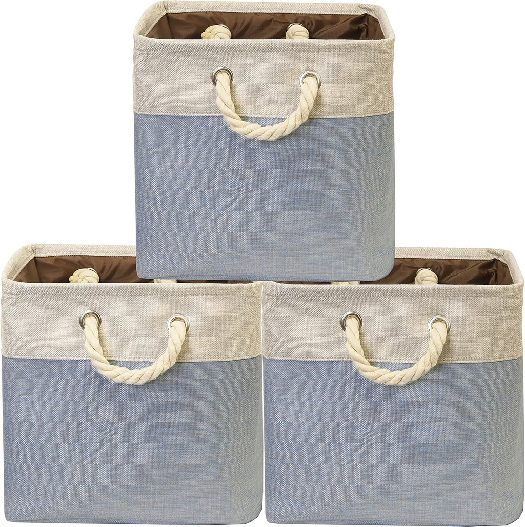SIMPLE HOUSEWARE Fabric Storage Cubes, 13" x 13" Storage Bin, 3 Pack, Blue