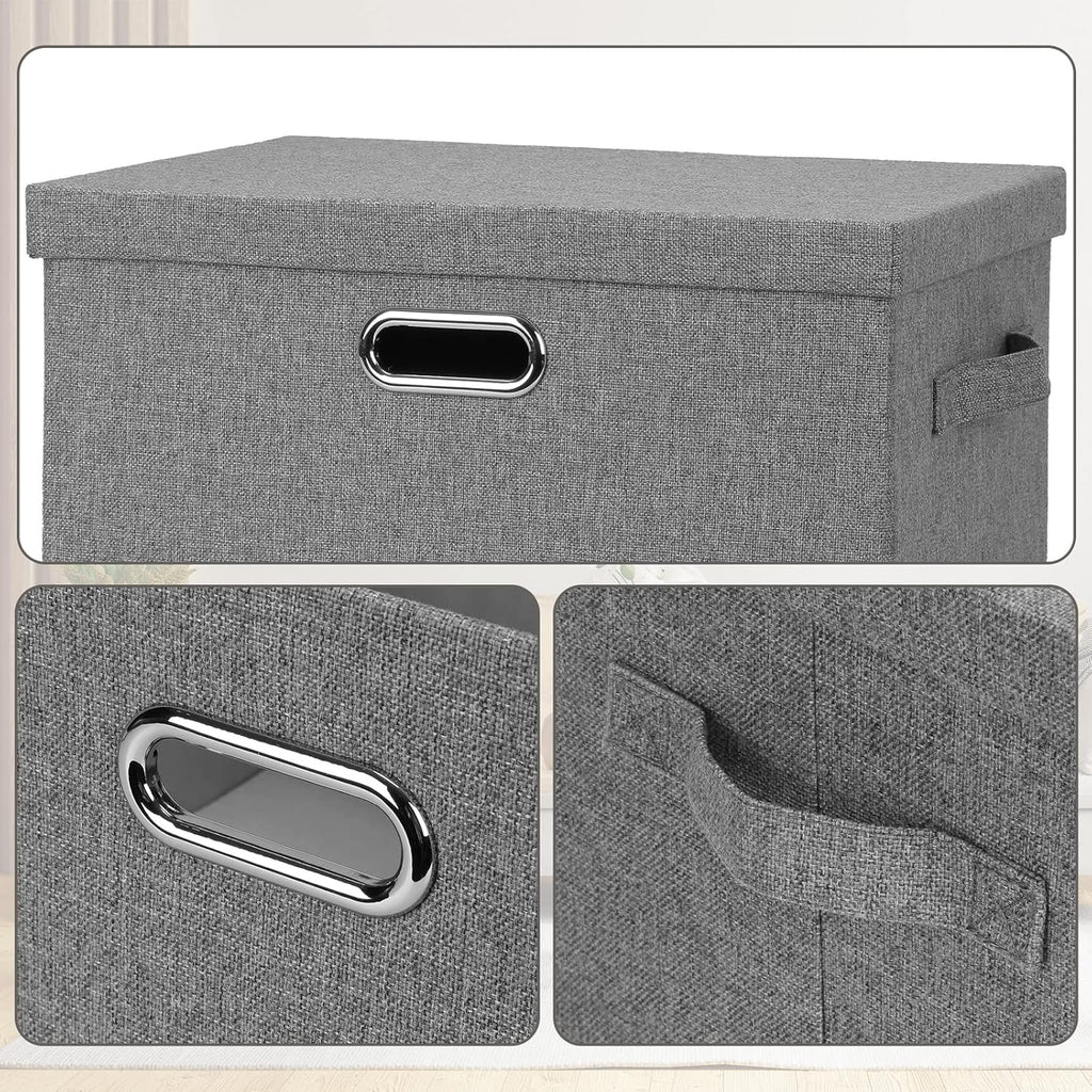 Large 17" 36 Quart Collapsible Stackable Storage Bins with Lids, 3 Packs Grey Linen Fabric Closet