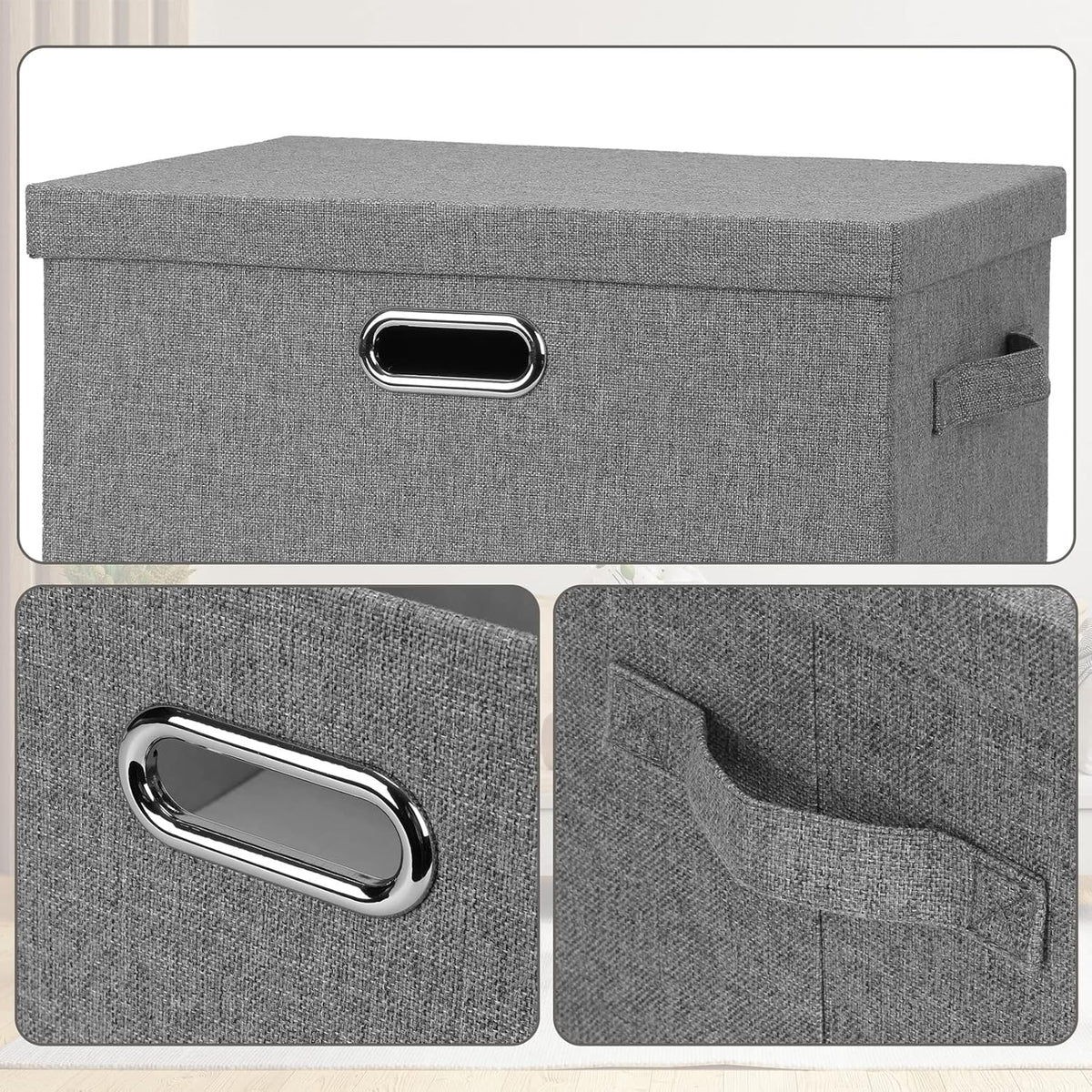 Large 17" 36 Quart Collapsible Stackable Storage Bins with Lids, 5 Packs Gray Foldable Fabric
