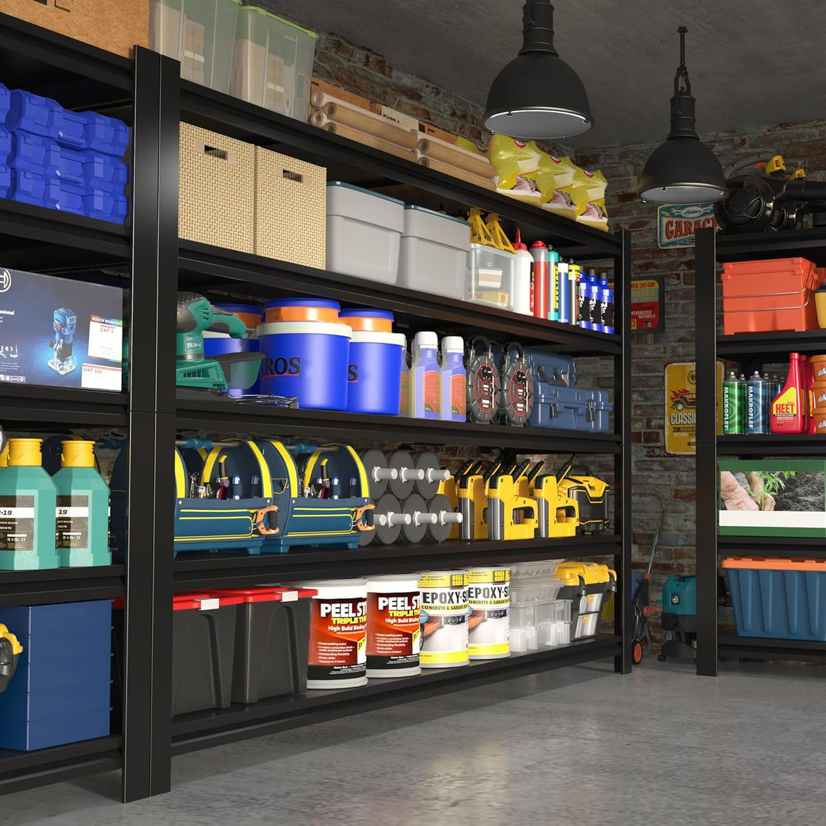 60"W Garage Shelving Heavy Duty Metal Shelving 3000LBS Storage Shelves Adjustable 5 Tier Metal