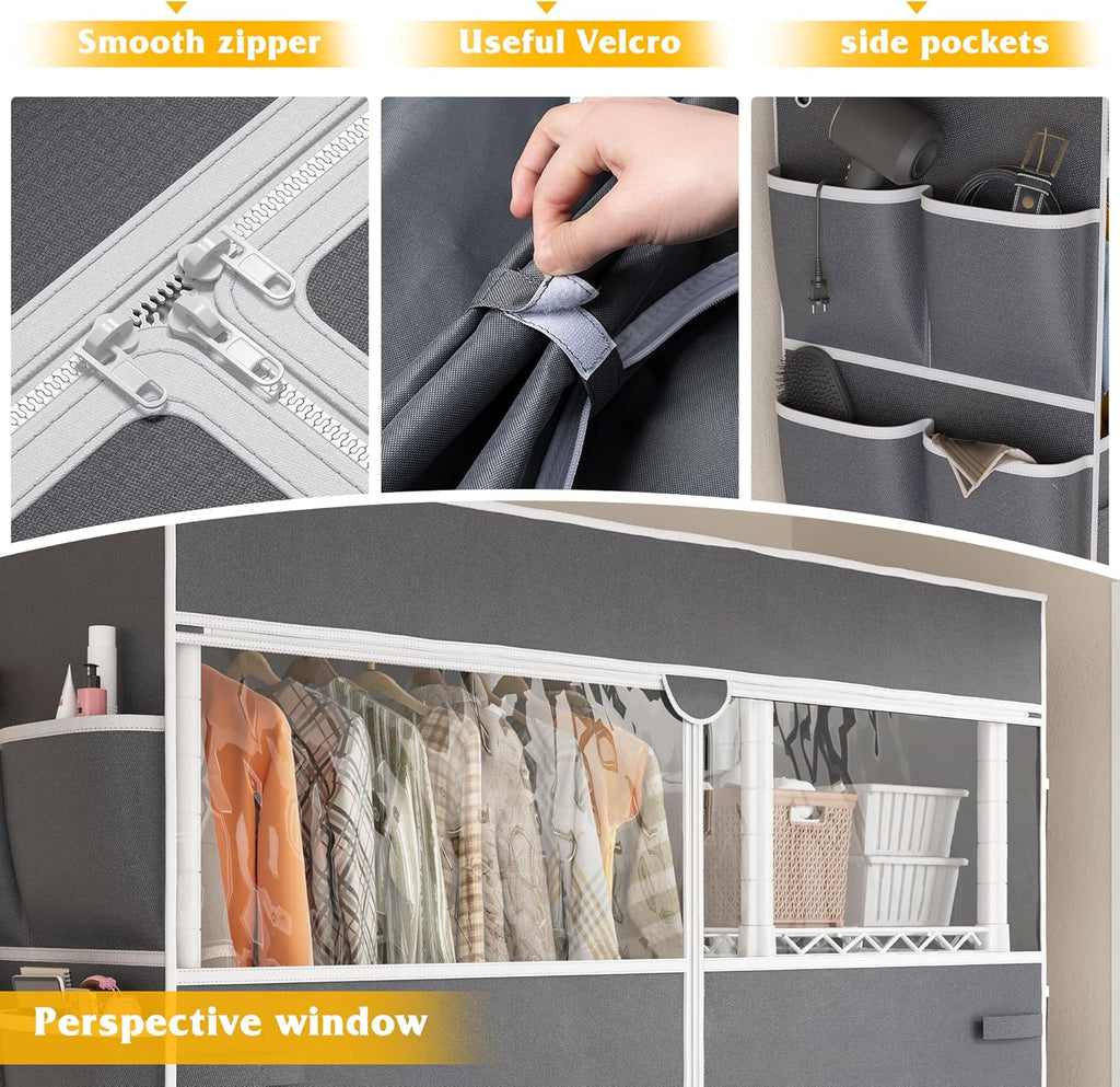 Raybee Clothes Rack with Cover,Clothing Racks for Hanging Clothes with Wheels and Adjustable