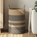 95L Striped Laundry Hamper with Leather Handles,Large Foldable Laundry Basket for Clothes,Cotton