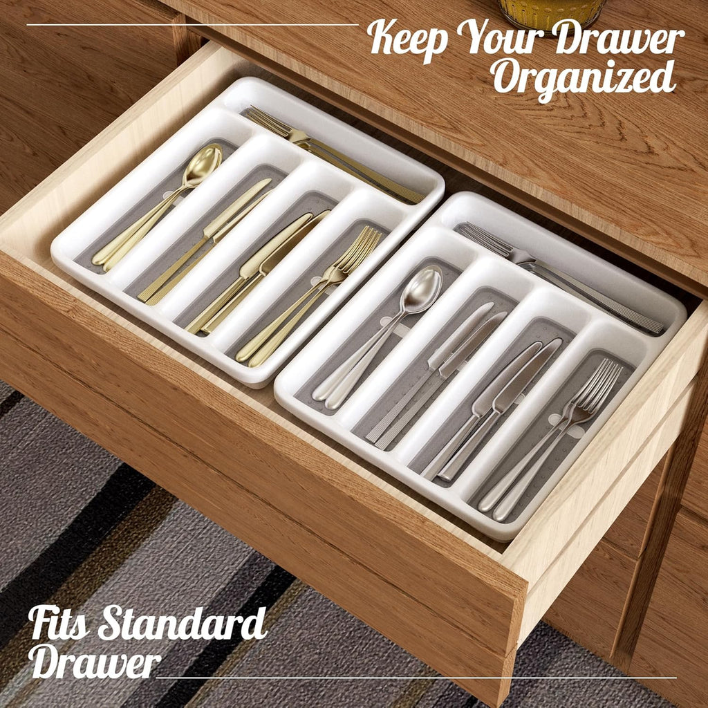 5-Slot Utensil Drawer Organizer for Silverware & Cutlery | Large Plastic Utensil Holder with