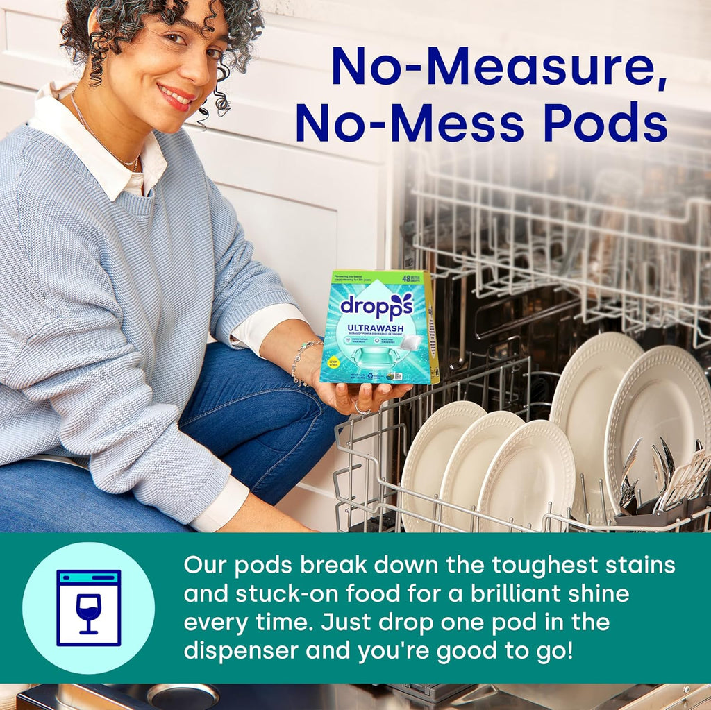 Dropps UltraWash Dishwasher Pods, Lemon Citrus (120 Count) - Biobased Power Deep Clean Dishwasher