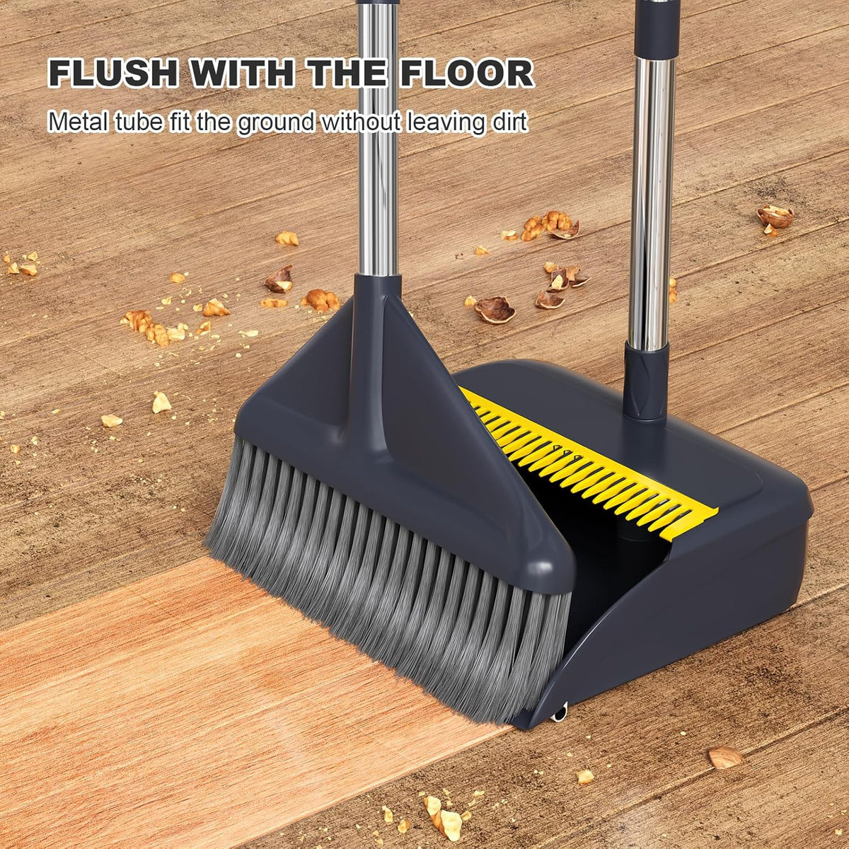 MOPUP Broom and Dustpan Set, 52 inch Long Adjustable Handle Broom with Dustpan Teeth to