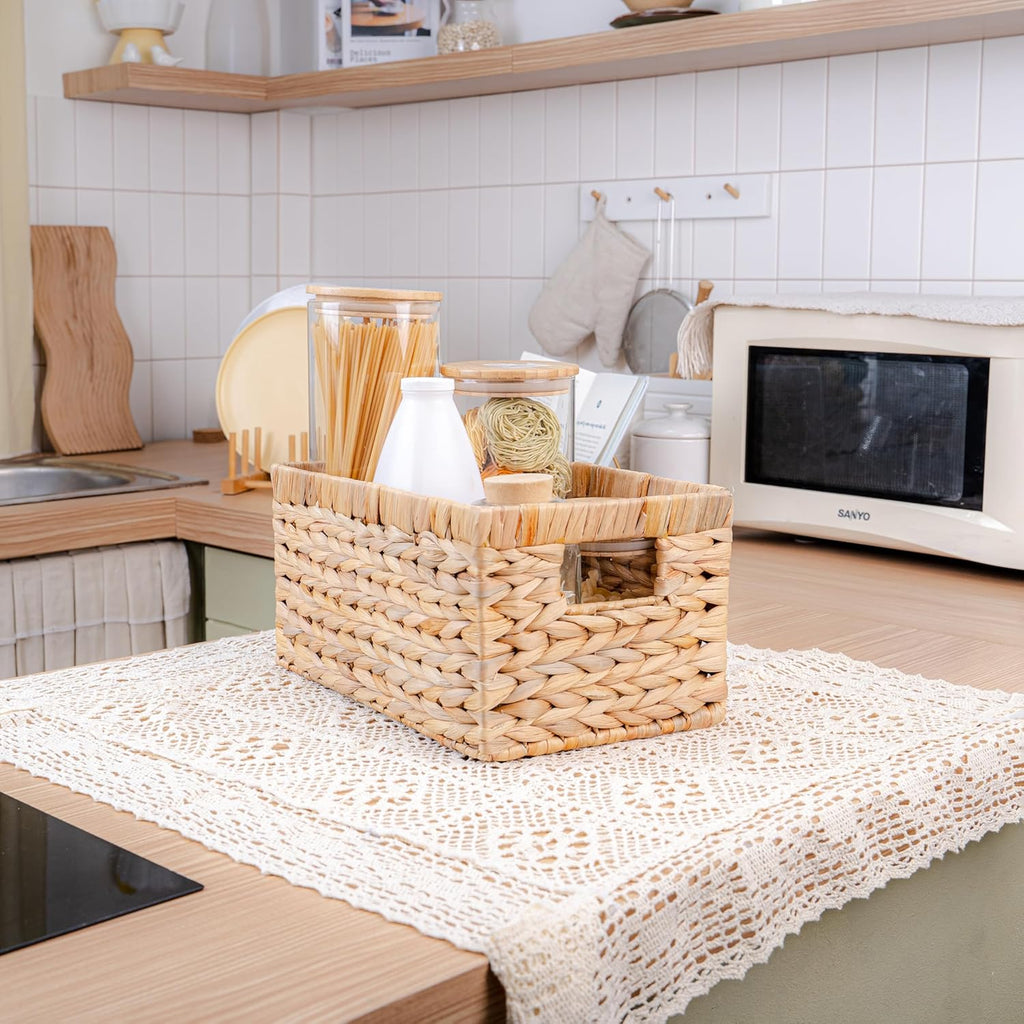 Set of 6 Wicker Storage Basket, Water Hyacinth Storage Baskets, Wicker Storage Baskets for Shelves