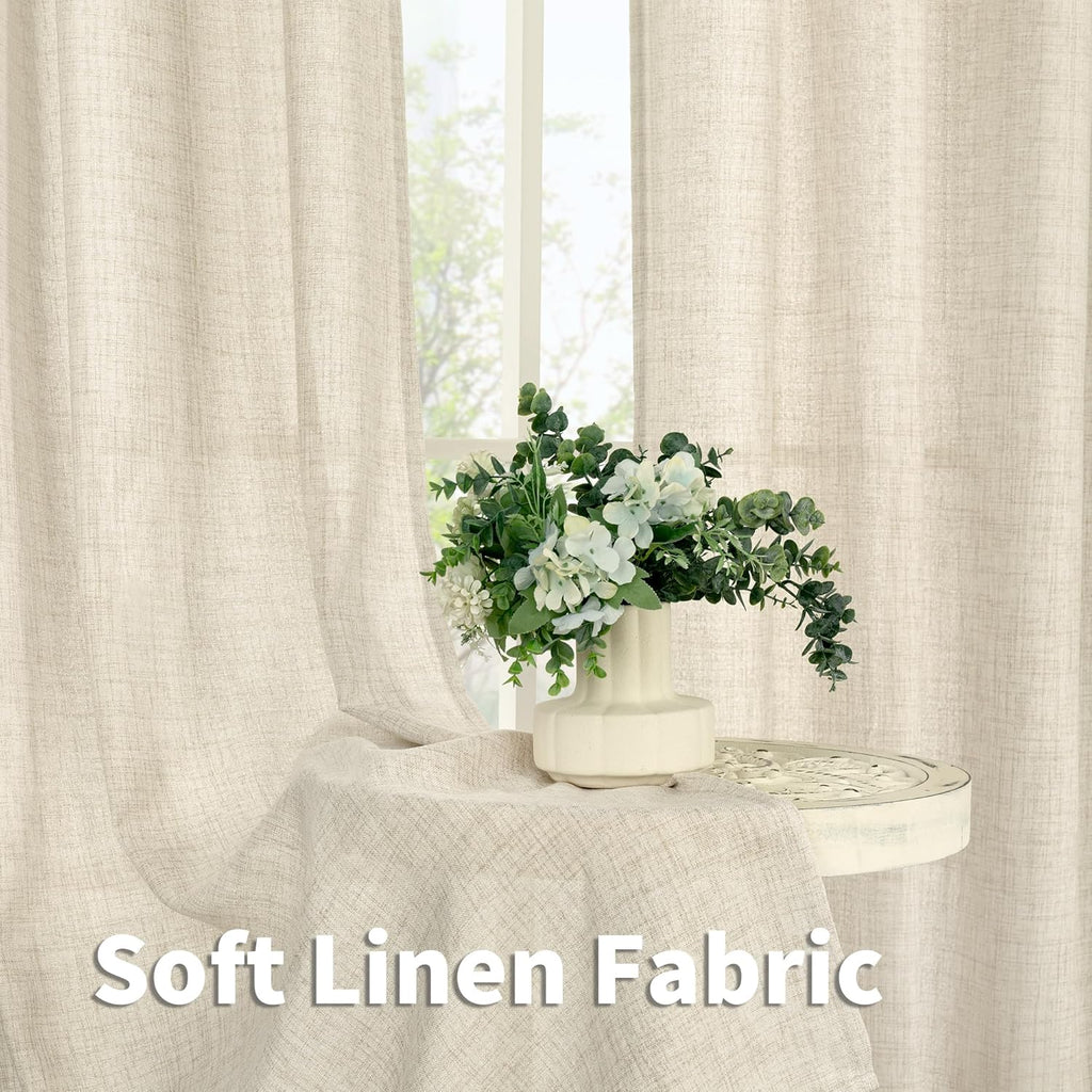 YoungsTex Boho Linen Curtains 36 Inch Length for Kitchen Cafe Window, Semi Sheer Half Window Drapes