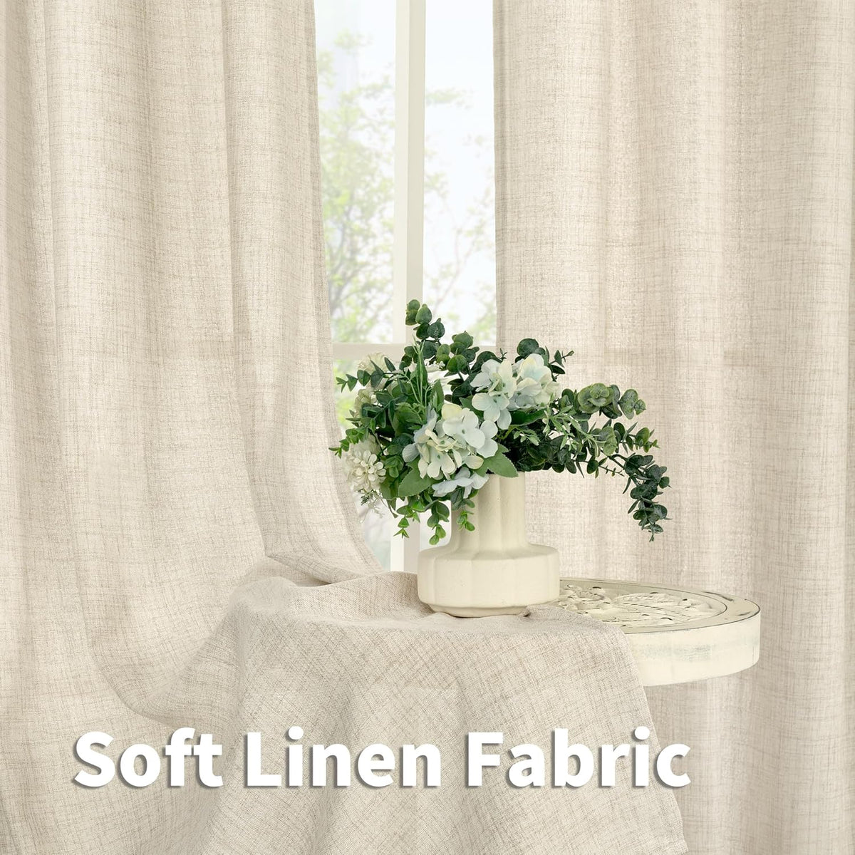 YoungsTex Boho Linen Curtains 36 Inch Length for Kitchen Cafe Window, Semi Sheer Half Window Drapes