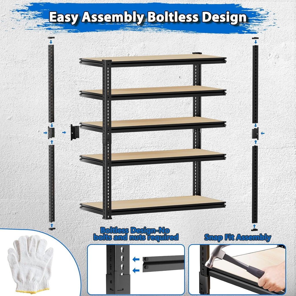 Garage Shelving, 2 PCS Storage Shelves Heavy Duty 2000 LBS Capacity, 5 Tier Adjustable Metal