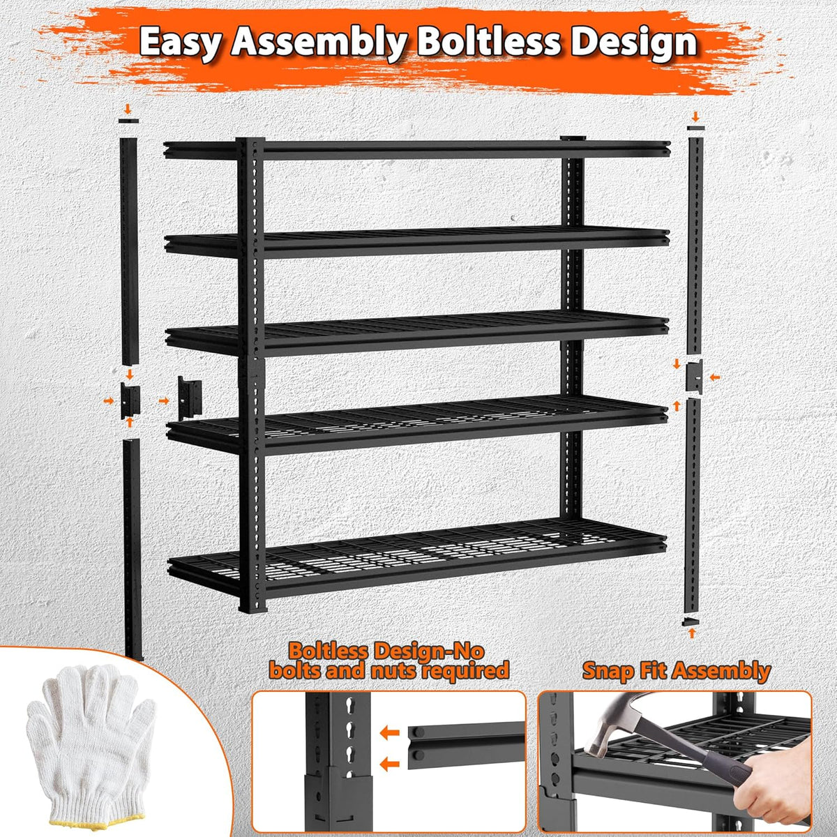 ROOMTEC Garage Shelving, 4 PCS 3300 LBS Capacity Sorage Shelves Heavy Duty, 5 Tier Adjustable Metal