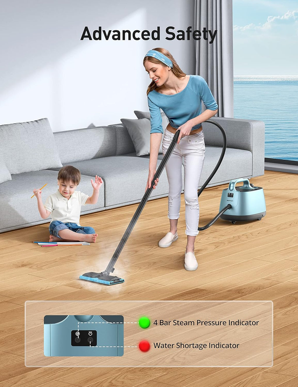 Steam Cleaner, 293°F 58 PSI Powerful Multipurpose Handheld Steam Mop for Home Use, 21 Attachments