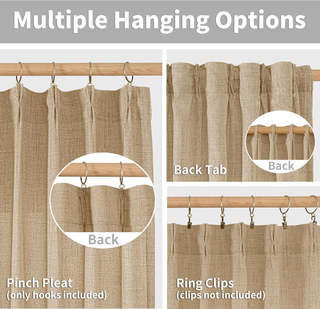 YoungsTex Burlap Linen Semi Sheer Curtains 84 Inch Length for Living Room, Toffee Light Filtering