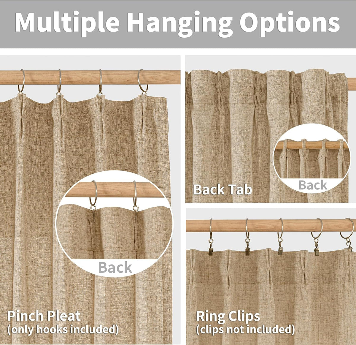 YoungsTex Burlap Linen Semi Sheer Curtains 84 Inch Length for Living Room, Toffee Light Filtering