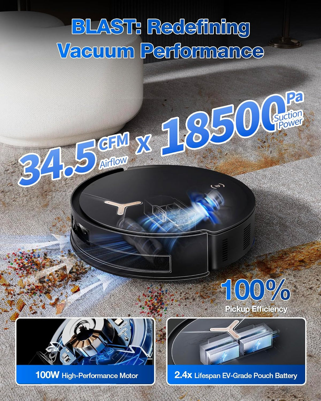 ECOVACS DEEBOT T50 MAX PRO Omni Robot Vacuum and Mop, 18,500Pa Blast Suction, 18mm Auto-Lift