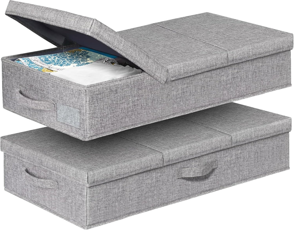 punemi Under Bed Storage With Lids, 2 Pack Large Underbed Storage Containers Clothes W/ 3 Handles