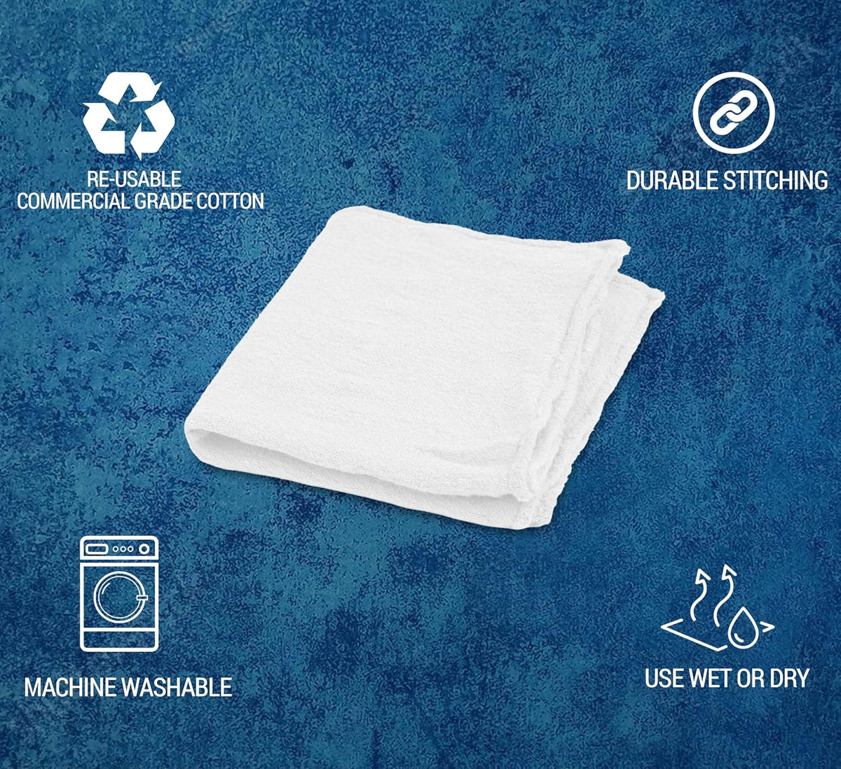 Cotton Shop Towels - Pack of 25 Cleaning Rags 12'' x 14'' - Super Soft and Absorbent Shop Rags for