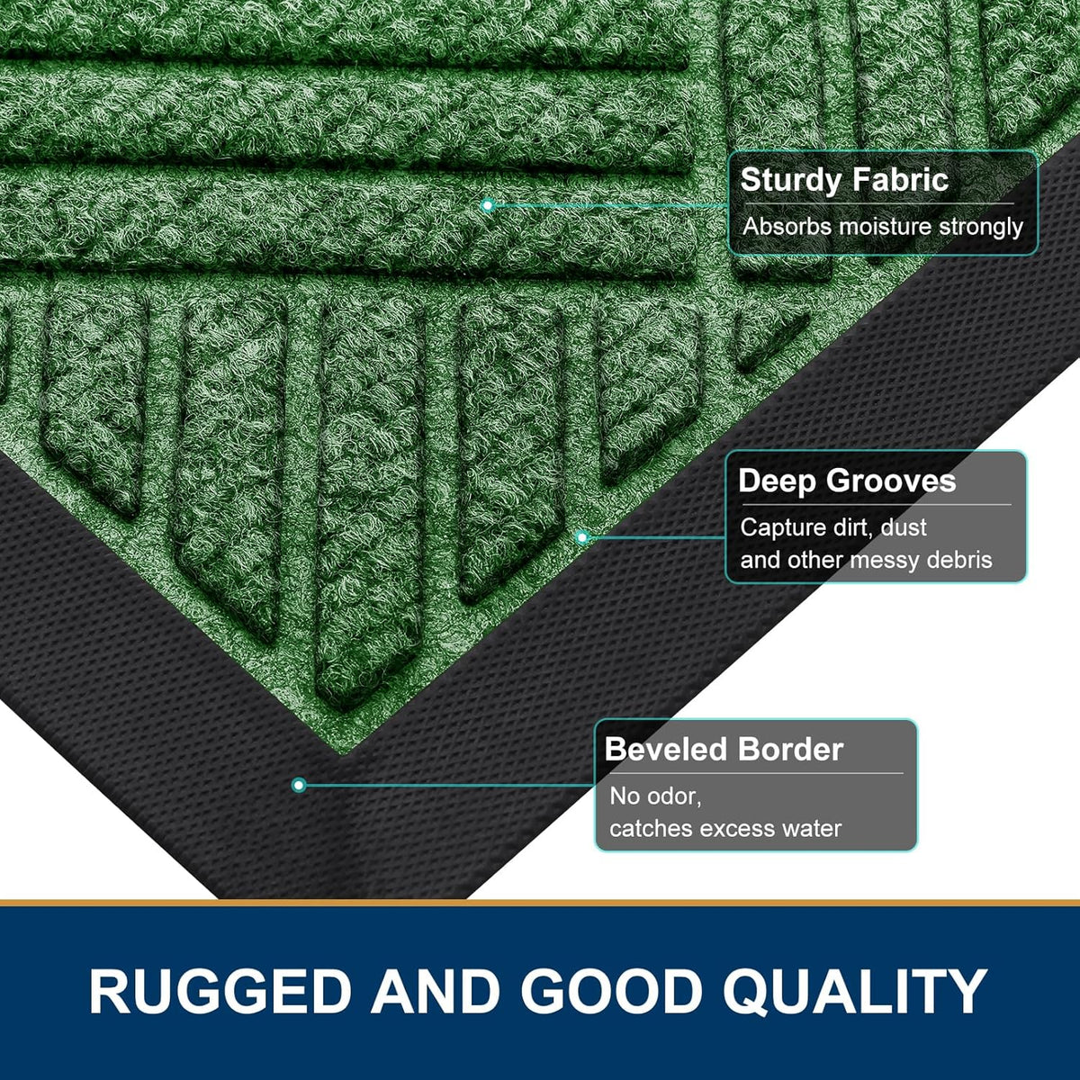 Smiry Front Door Mat Outside Entrance, Heavy Duty Outdoor Indoor Mat, Natural Rubber Doormat, Non