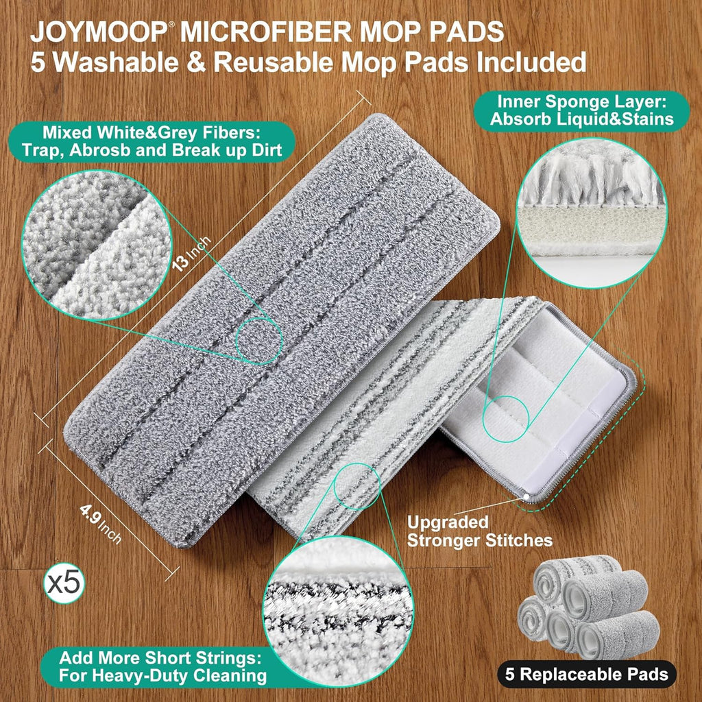 JOYMOOP Mop and Bucket with Wringer Set, White Flat Squeeze Mop Bucket Set for Floor Cleaning, Wet