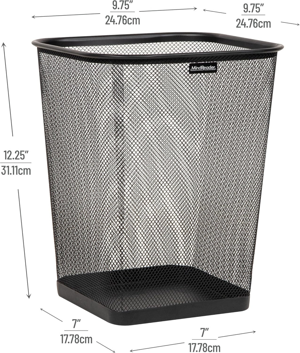 Mind Reader Mesh Trash Can, Waste Paper Basket, Square, Office, Metal Mesh, Set of 2, Black