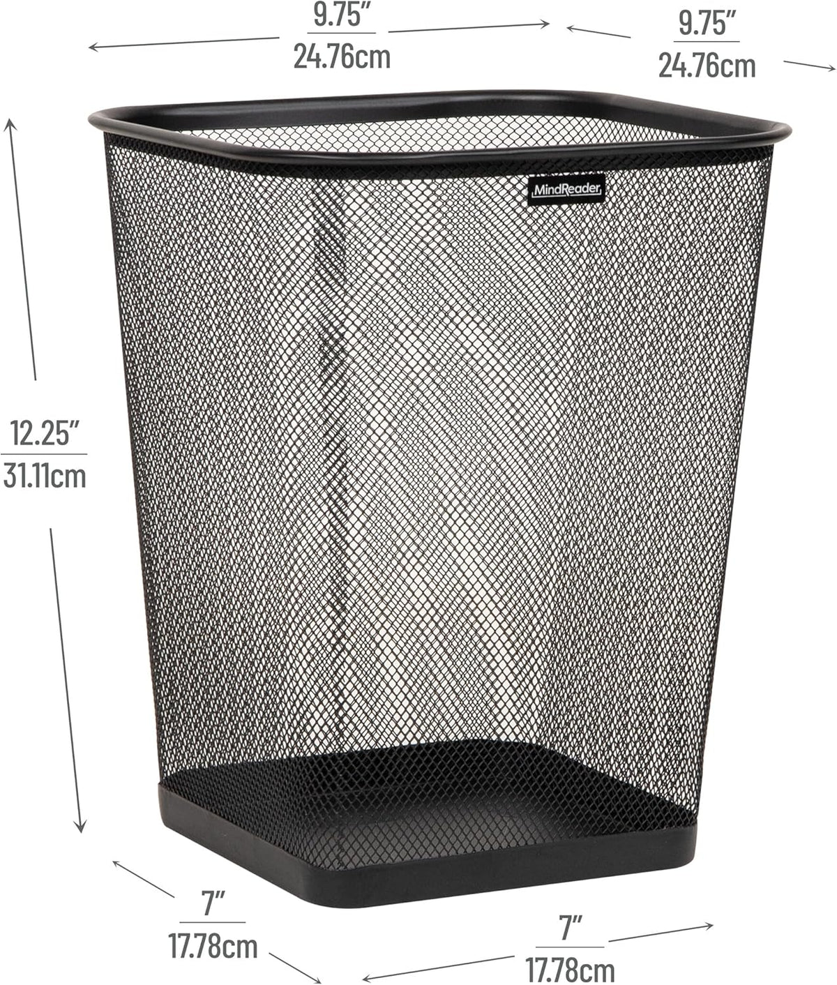 Mind Reader Mesh Trash Can, Waste Paper Basket, Square, Office, Metal Mesh, Set of 2, Black