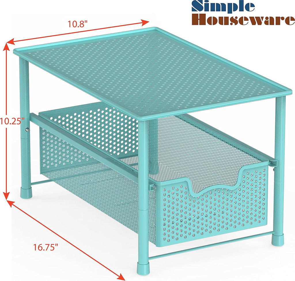 Simple Houseware Stackable Under Sink Cabinet Sliding Basket Organizer Drawer, Turquoise