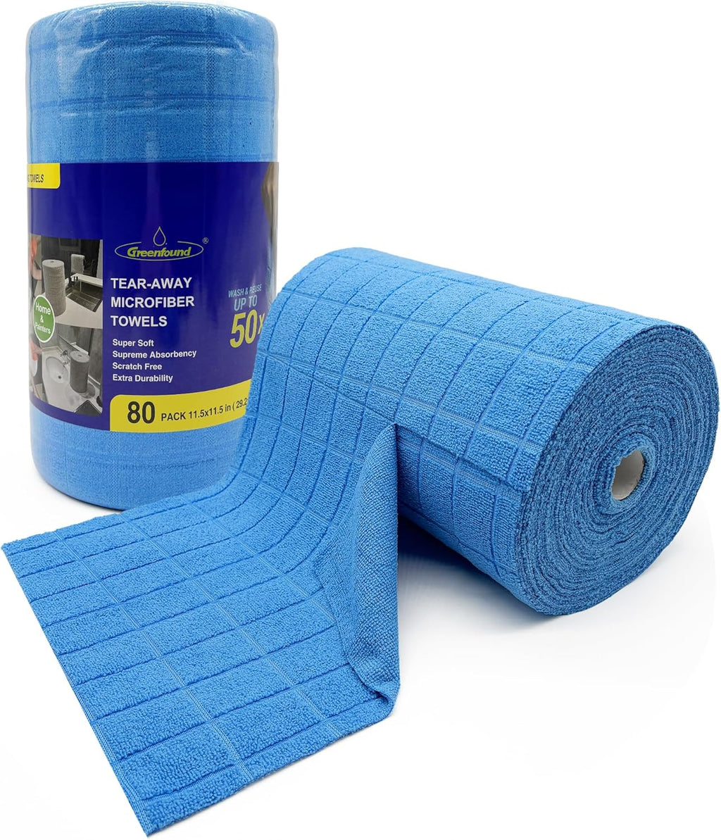 Greenfound Microfiber Cleaning Cloth Roll -80 Pack,Tear Away Towels for Car,Reusable Paper Towels
