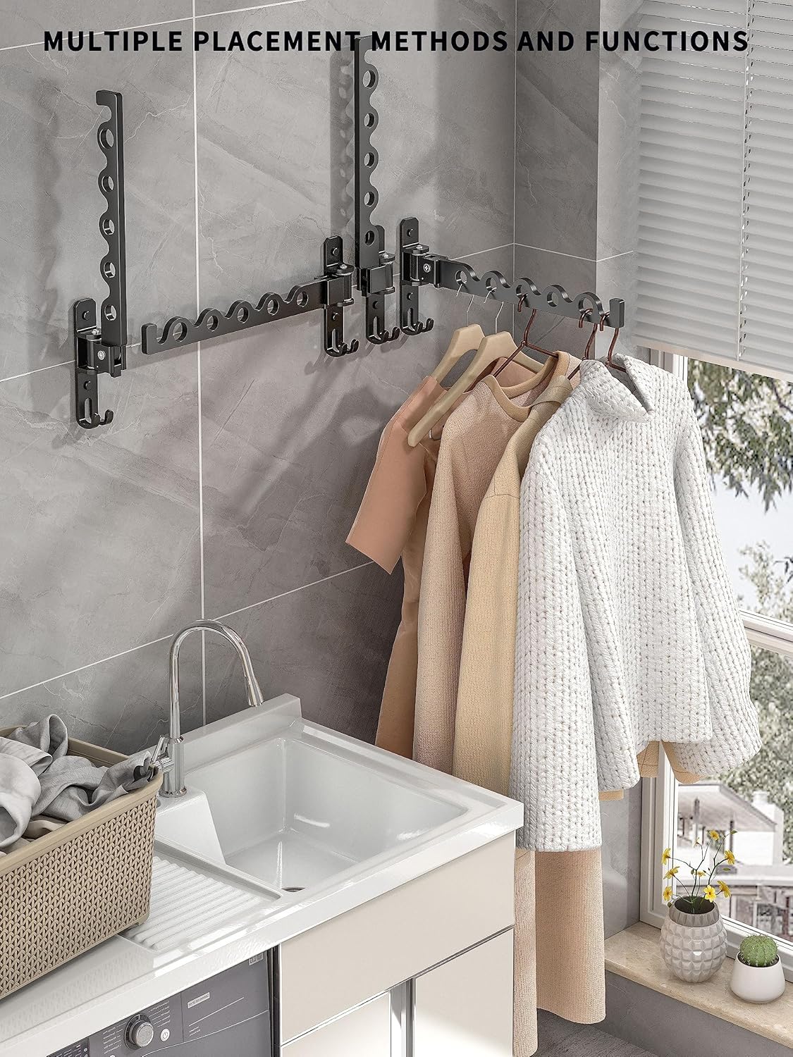 Dr.DJ Wall Hanger for Clothes, Coat Hanger Wall Mounted Matte Black Retractable Clothes Drying