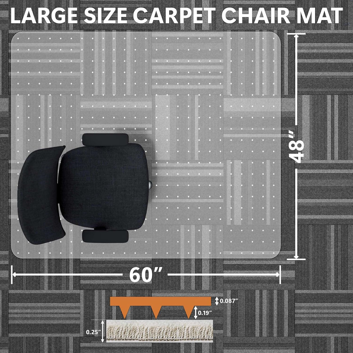 Large Chair Mat for Carpet, Easy Glide Plastic Carpet Floor Protector Mat for Office Chairs for