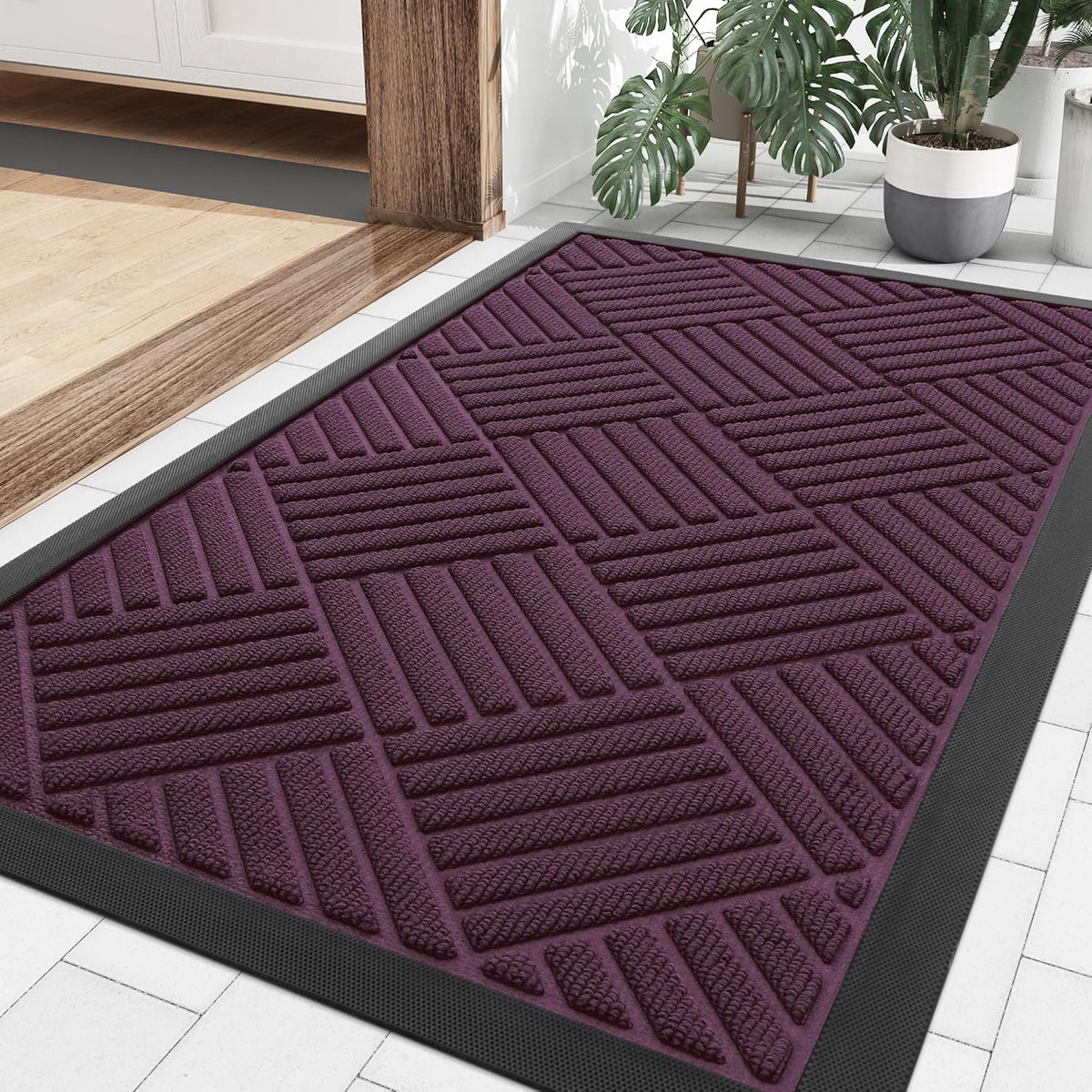 Smiry Front Door Mat Outside Entrance, Heavy Duty Outdoor Indoor Mat, Natural Rubber Doormat, Non