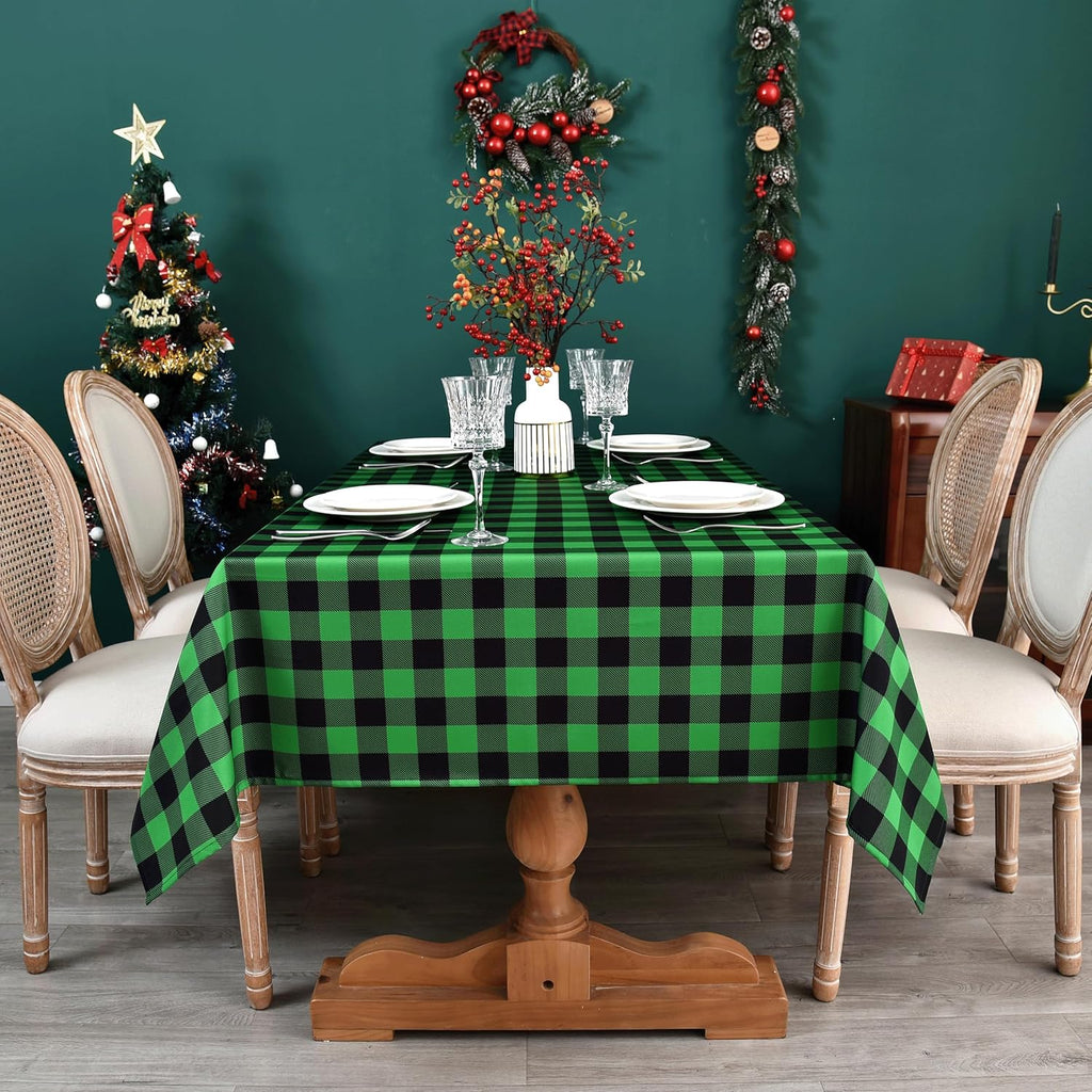 Waterproof Gingham Festive Tablecloth Fabric - Oblong 52x70 Inch Classic Buffalo Tartan Table Cloth