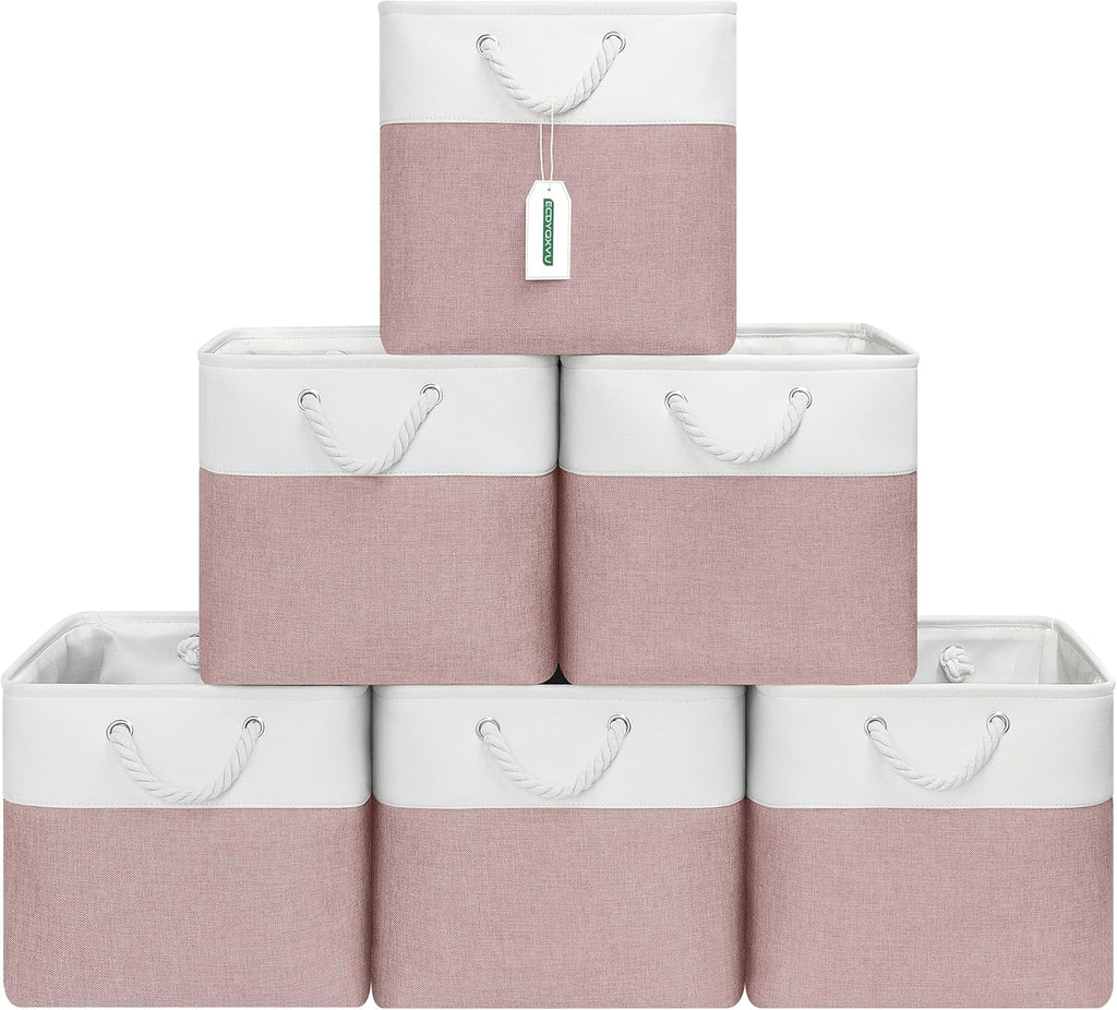 13x13 Inch Cube Storage Bins with Reinforced Bottom Cardboard, 6 Pack Large Collapsible Fabric