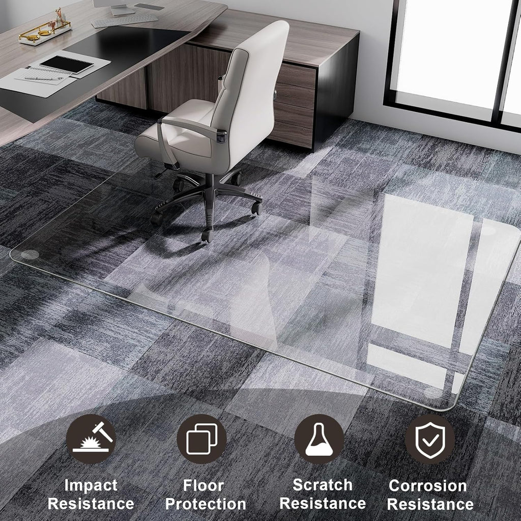 GLSLAND 47"x32" Tempered Glass Chair Mat Heavy-Duty Floor Protector for Carpet & Hard Floors