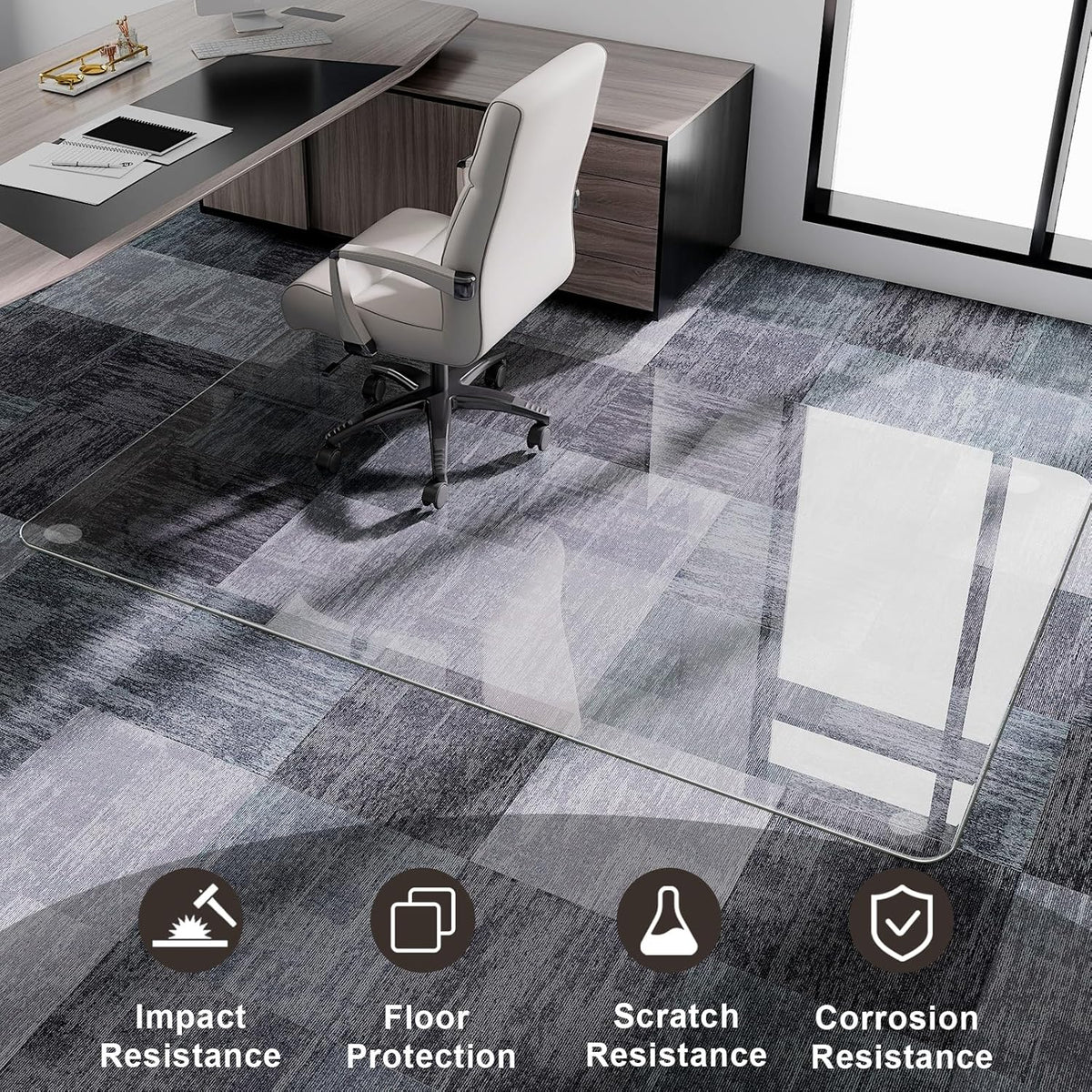 GLSLAND 47"x32" Tempered Glass Chair Mat Heavy-Duty Floor Protector for Carpet & Hard Floors
