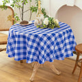 Waterproof Plaid Tablecloth Fabric - Round 90 Inch Classic Gingham Checker Table Cloth for