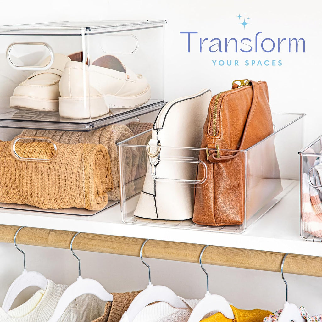 Plastic Food Storage Clear Container Bin with Handles for Organizing Kitchen, Pantry, Refrigerator