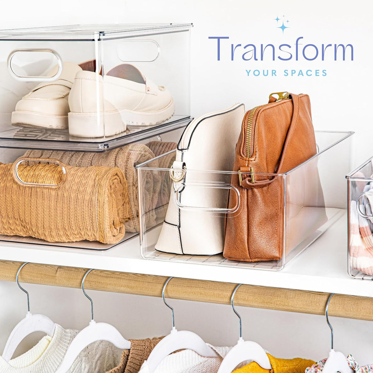 Plastic Food Storage Clear Container Bin with Handles for Organizing Kitchen, Pantry, Refrigerator