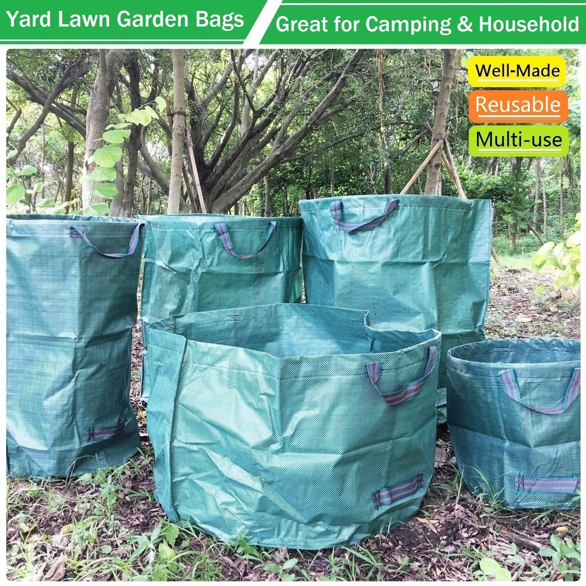 Professional 3-Pack 137 Gallon Lawn Garden Bags (D34, H34 inches) Big Yard Waste Bags with Garden