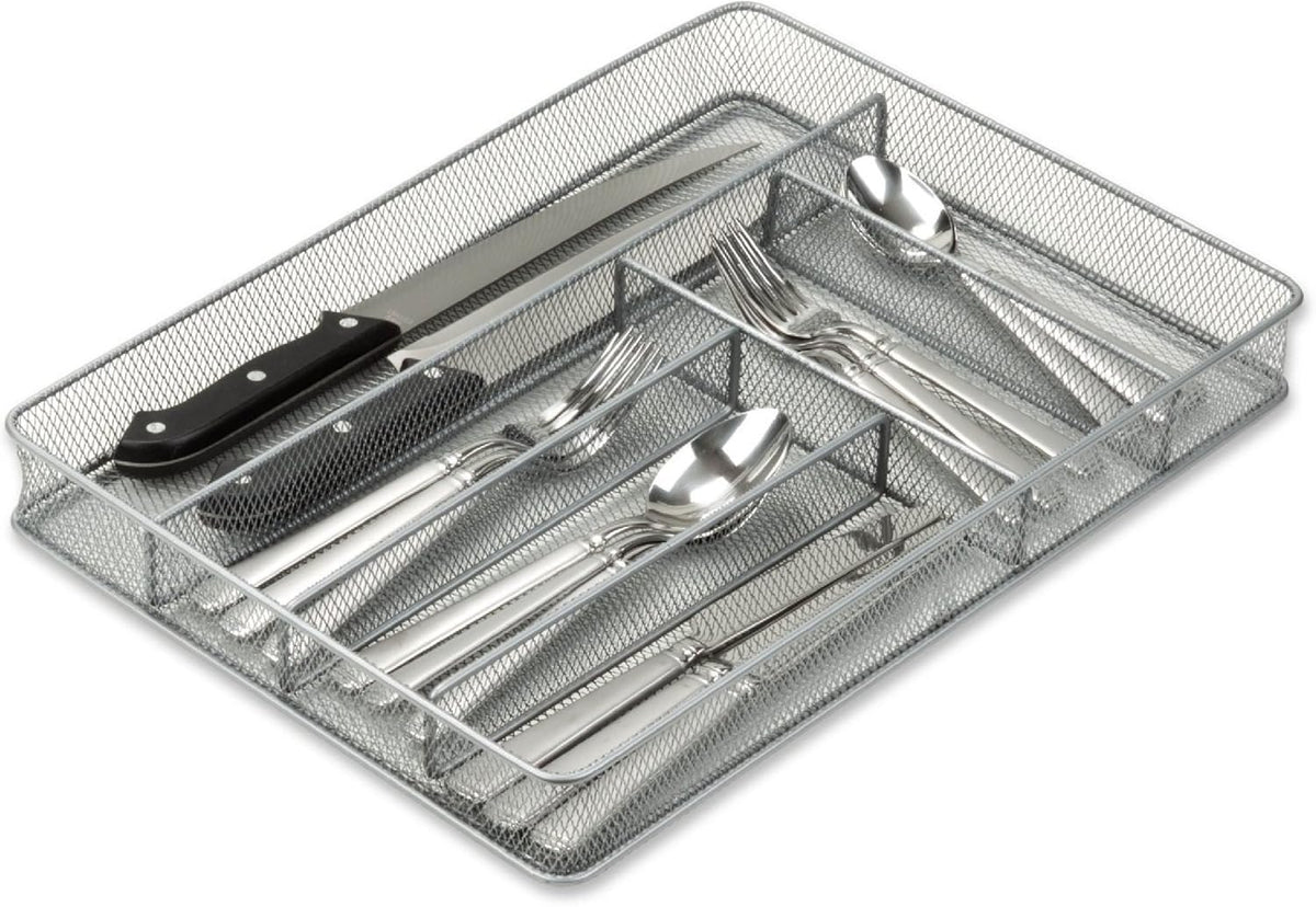 YBM Home Metal Silverware Organizer for In-Drawer Cutlery Storage, 6 Compartment Mesh Cutlery