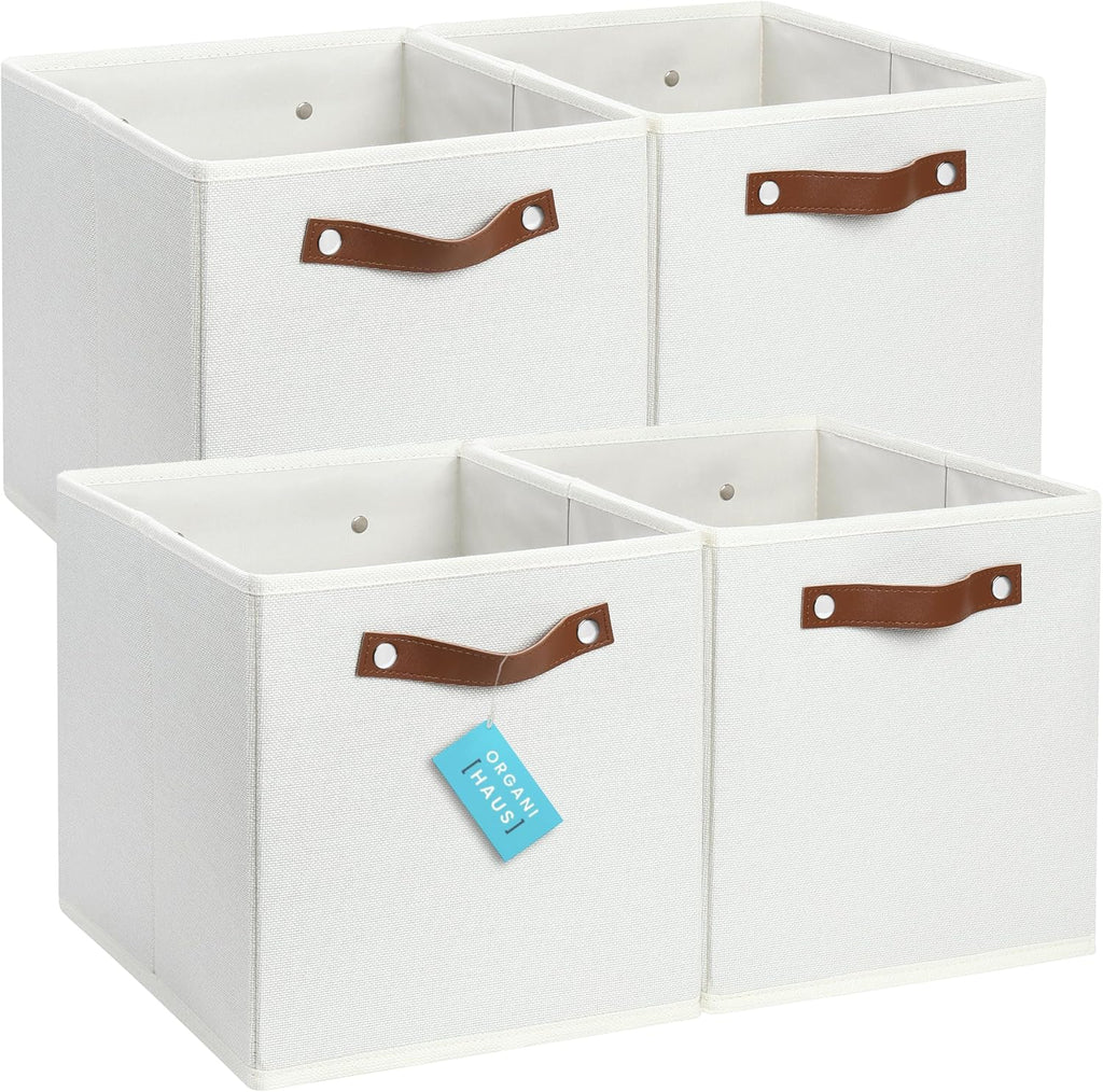 OrganiHaus 11x11 Fabric Cubes Storage Bins Set of 4, Foldable Collapsible Fabric Storage Bins for