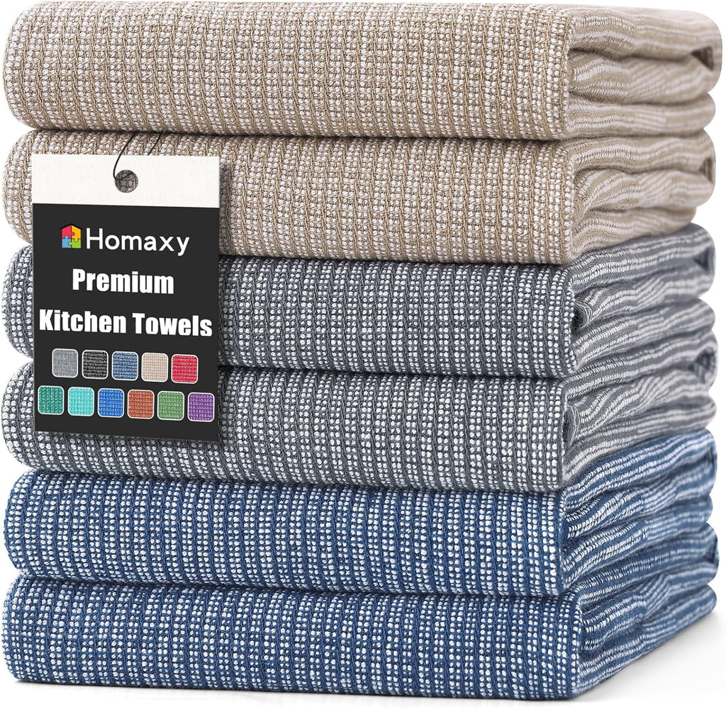 Homaxy Premium Kitchen Towels(18”x 28”, 6 Pack), Large Cotton Kitchen Hand Towels, Flat and Terry