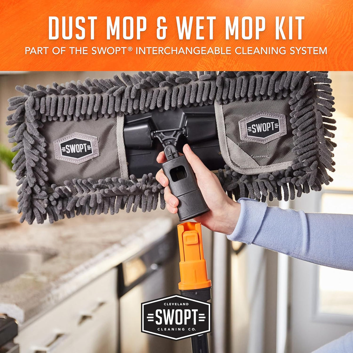 SWOPT 18” Microfiber Dust Mop, Microfiber Flexible Duster, Cotton Mop + 60" Steel Handle, Combo